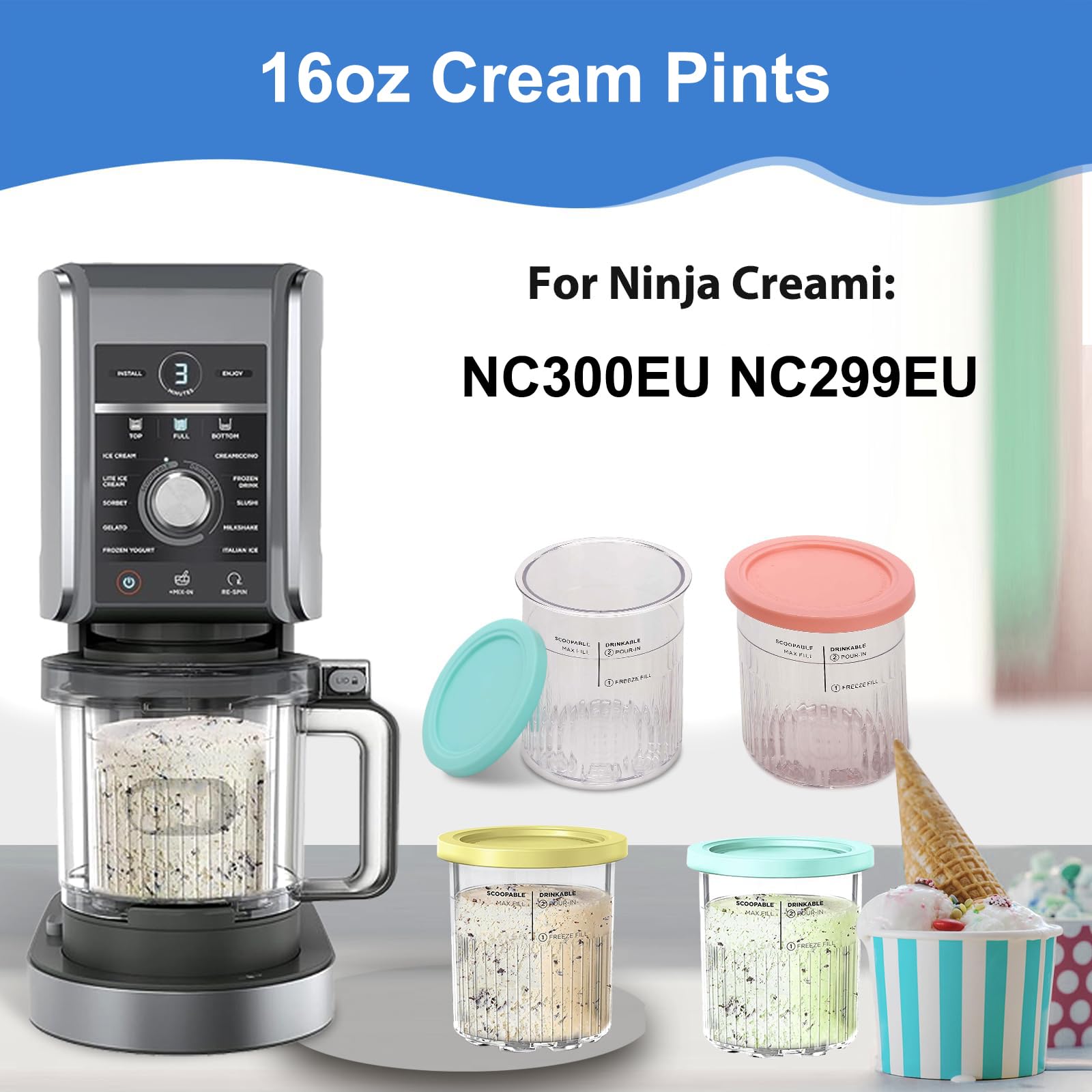 4er Set Creami Behälter Für Ninja Creami - Mit Neoprenhüllen