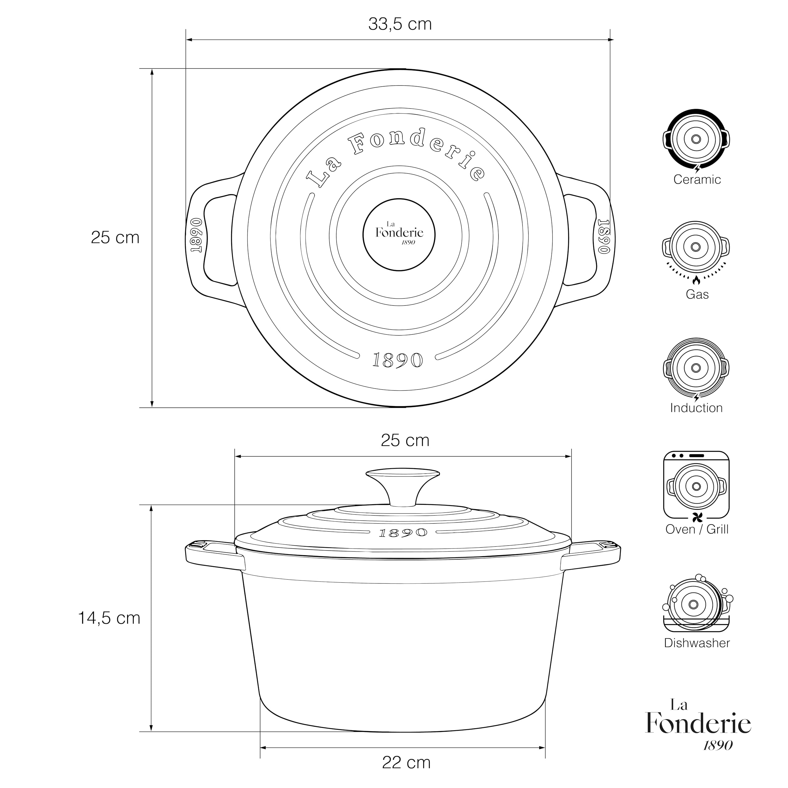 Pentola rotonda in ghisa smaltata ALMA25, capacità 4,7 L, compatibile con induzione, gas, elettrico, grill e forno, coperchio in ghisa, ideale per stufare e arrostire, blu navy