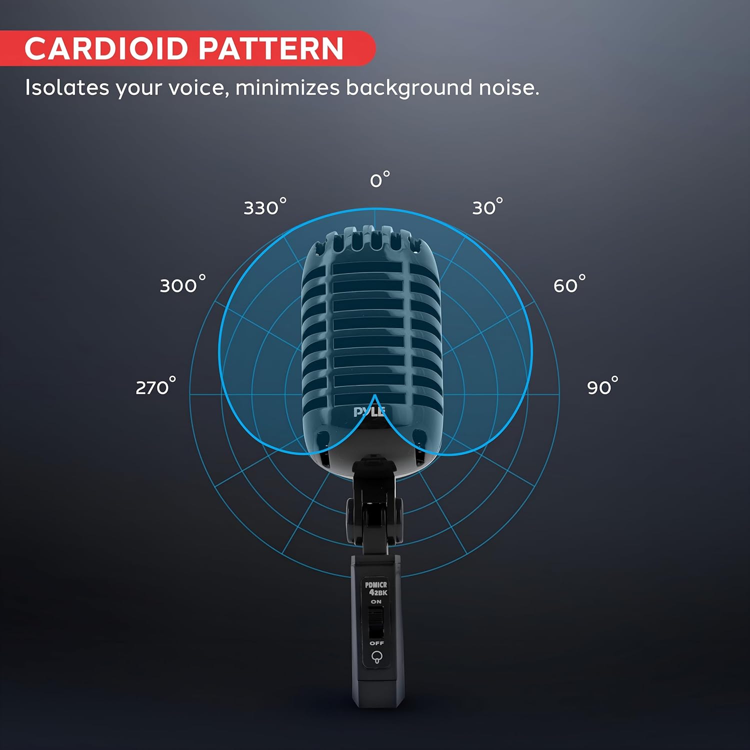 Pyle Classic Retro Dynamic Vocal Microphone - Old Vintage Style Unidirectional Cardioid Mic with XLR Cable - Universal Stand Compatible - Live Performance, In Studio Recording, Black - Image 6