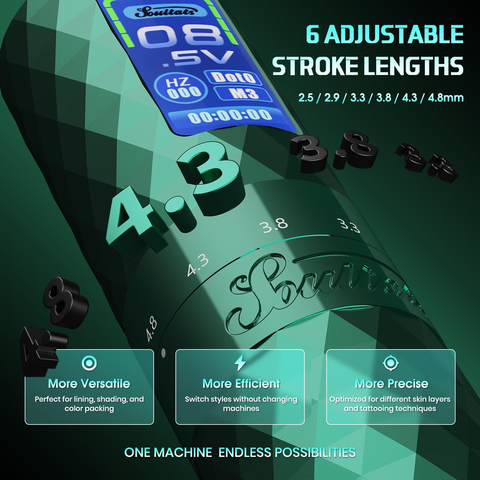 Kit Tatuaje Inalambrico Maquina Tatuar 6 Strokes 2.5-4.8mm 1600mAh Bateria con Impresora Bluetooth Tinta Agujas para Tatuadores