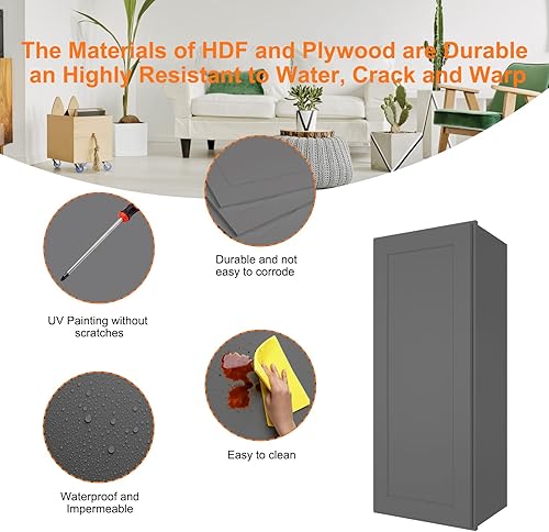 Miniatura 5 de LOVMOR Armario de pared y armario de cocina, botiquín, gabinete de baño montado en la pared con puertas y estantes, 12 pulgadas de profundidad x 21