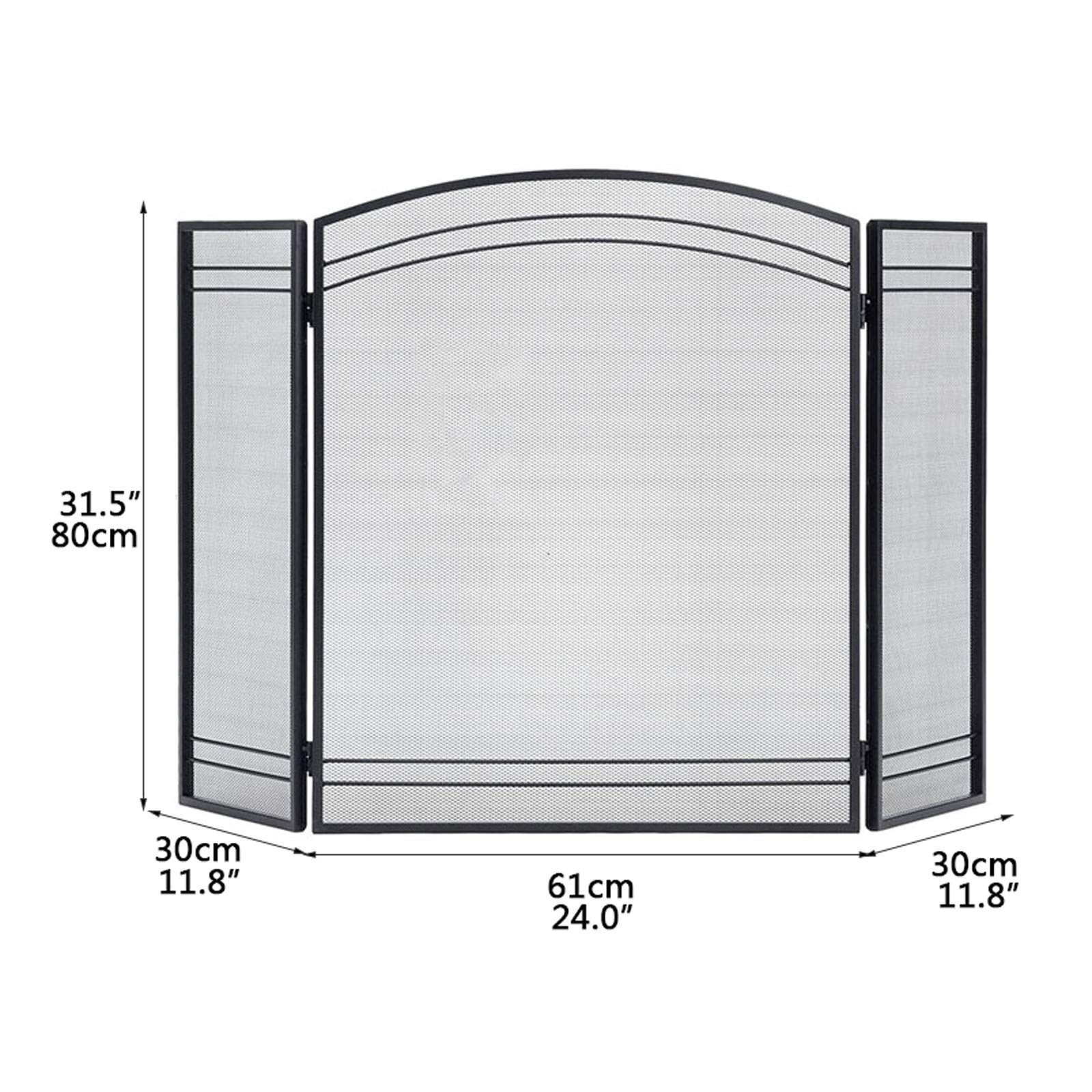 Schermi per Caminetti di Guardia Moderno camino di ferro da camino in metallo netto in metallo 3 pannello pieghevole ripartizione della guardia da camino decorazione accessori, 47,6 in x 31.5 in, nero