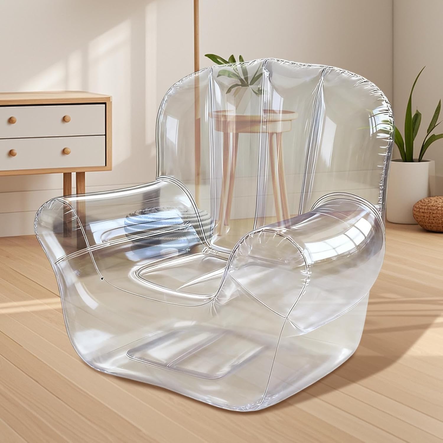 Blow Up Chair for Adults, Inflating Camping Chair Blow Up Sofa, Thickened Couch Transparent Furniture for Lawn, Poolside, Balcony, Bedroom, Living Room