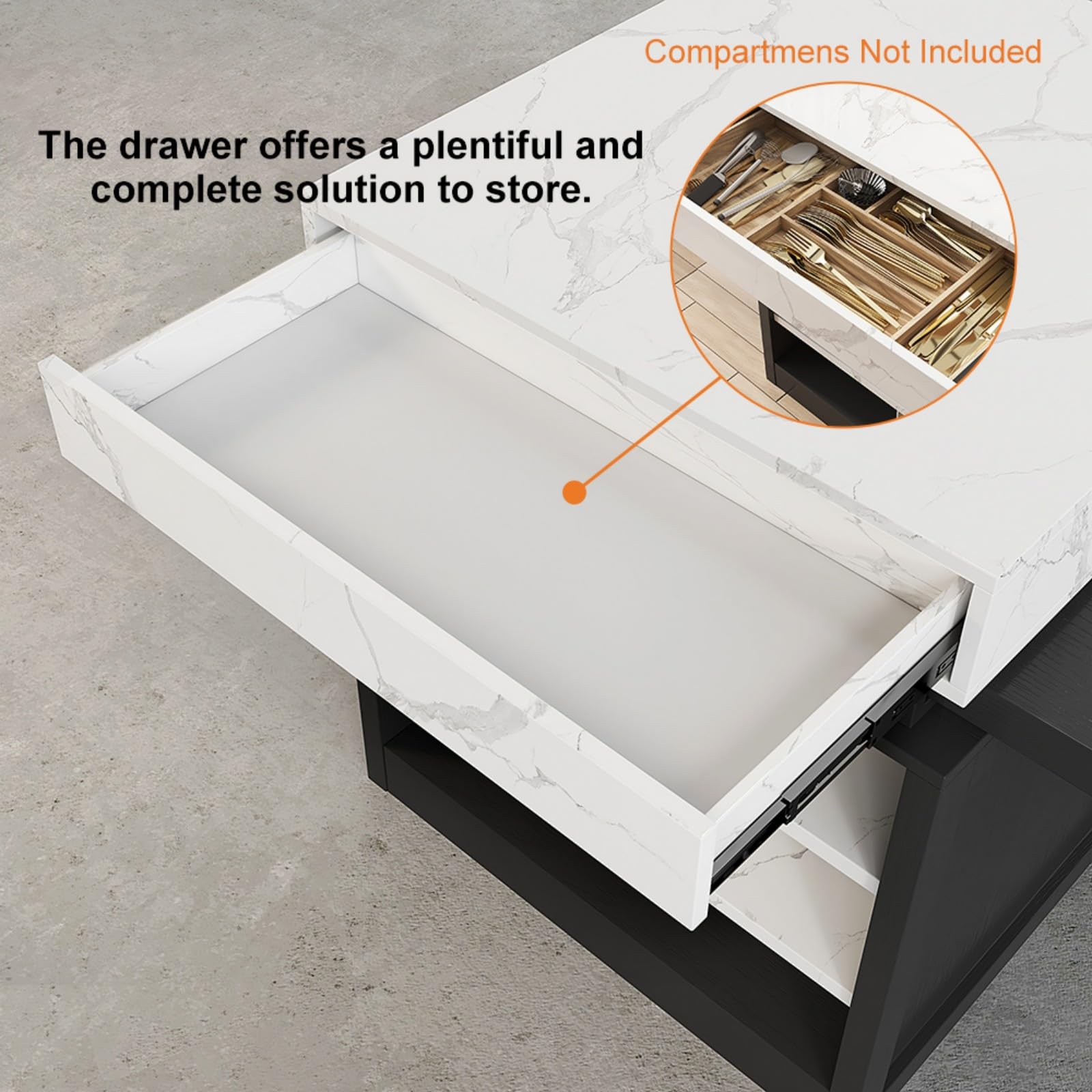 Homary Isla de Cocina Extensible con Almacenamiento múltiple para Cocina y Comedor, hacia la Derecha 185-235cm x 90cm (Blanco Mate y Negro)