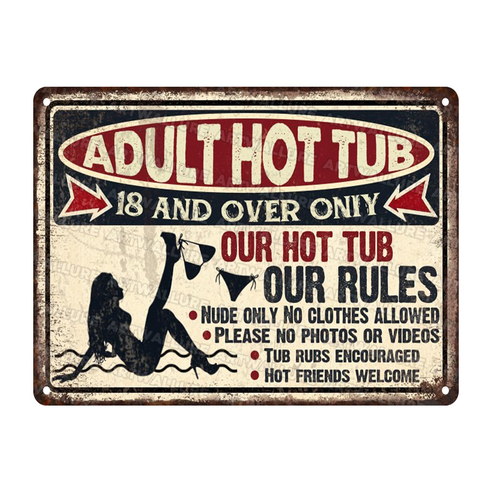 Hot Tub Vintage Tin Sign Adult Hot Tub Metal Sign Indoor Outdoor Funny Signs for Backyard Decor Signs 12x16inch