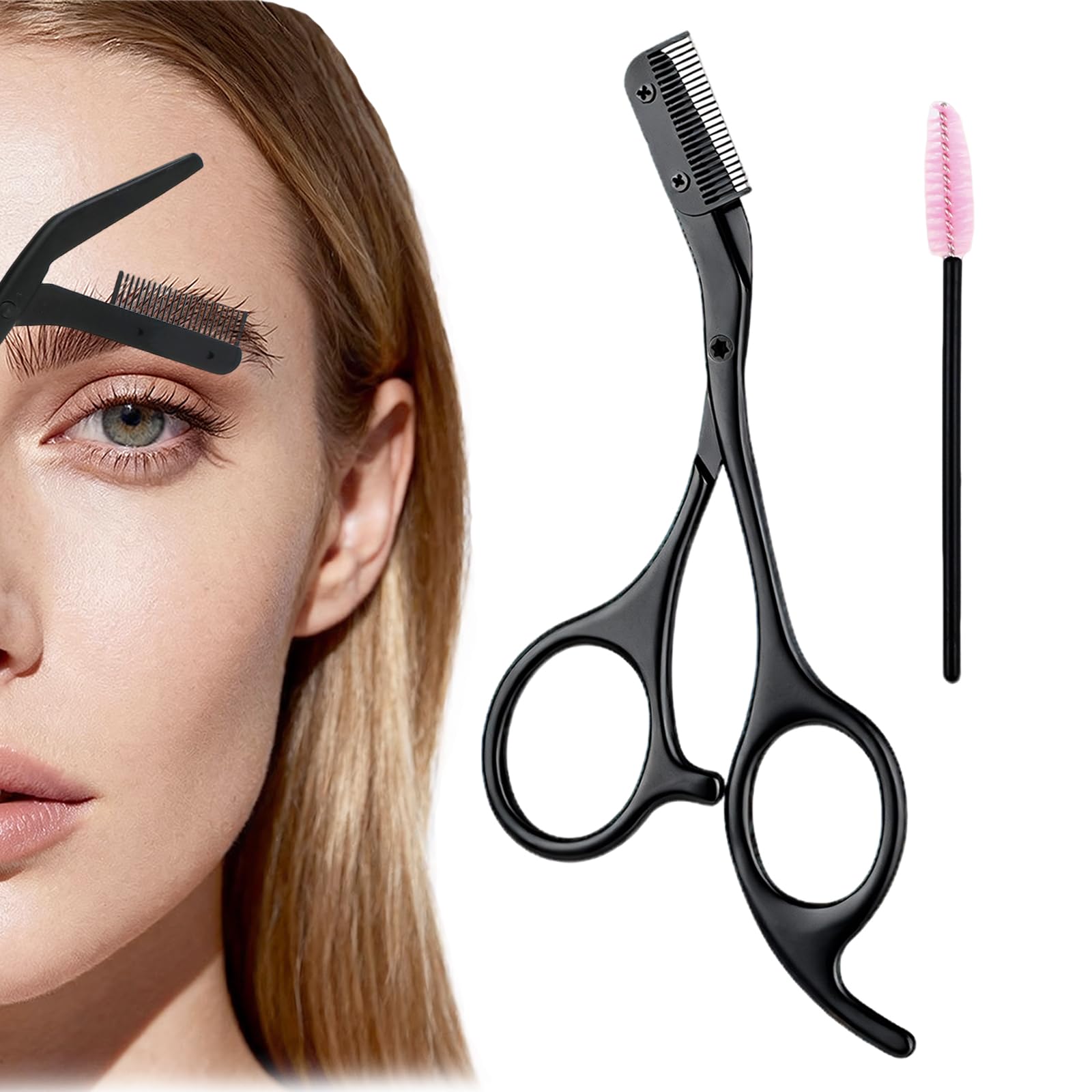 1Pcs Eyebrow Trimming Scissors with Comb Includes Shaping Spiral Brow Brush, Scissor &amp; Comb in One, Ideal Present for Women &amp; Men (Black)