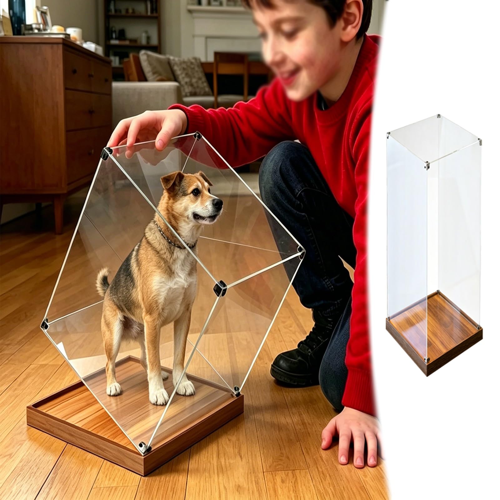 Large Standing Dustproof Storage Box, Acrylic Display Case with Wooden Base & Metal Corners, 32,28,24,20,16,12,10,6 in Transparent Showcase(30x30xH30cm/12x12x12")