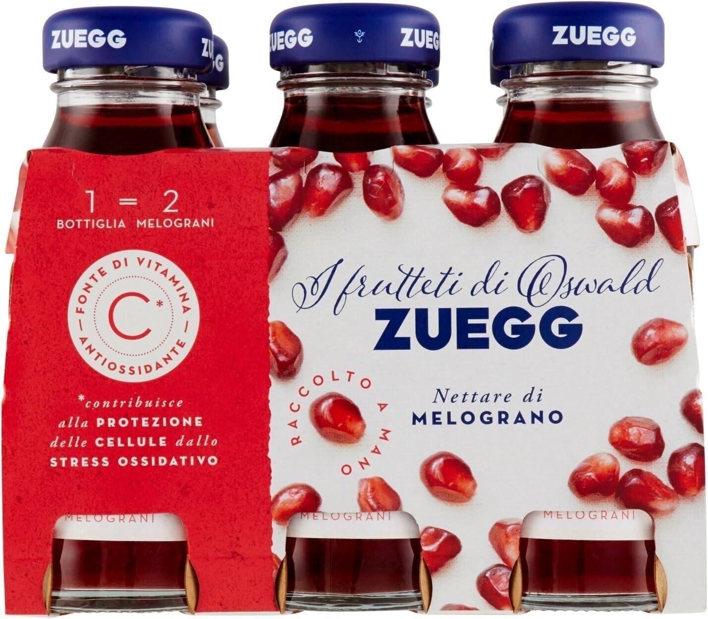 Zuegg Nettare di Melograno, Granatapfelnektar,Granatapfel Fruchtsaft, Erfrischendes alkoholfreies Getränk, 48x 125ml Einweg-Glasflasche + Italian Gourmet polpa 400g