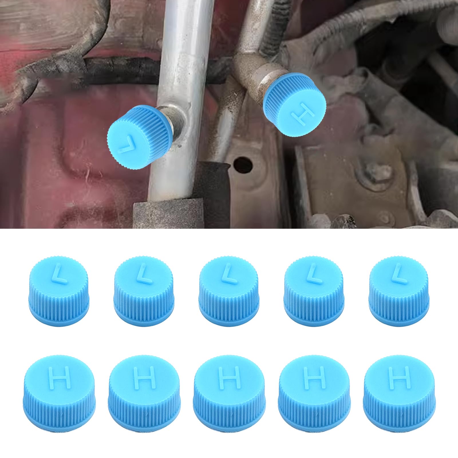 10-Piece Car AC Valve Core Cover Kit - 13mm Low Side & 16mm High Side Pressure Port Caps