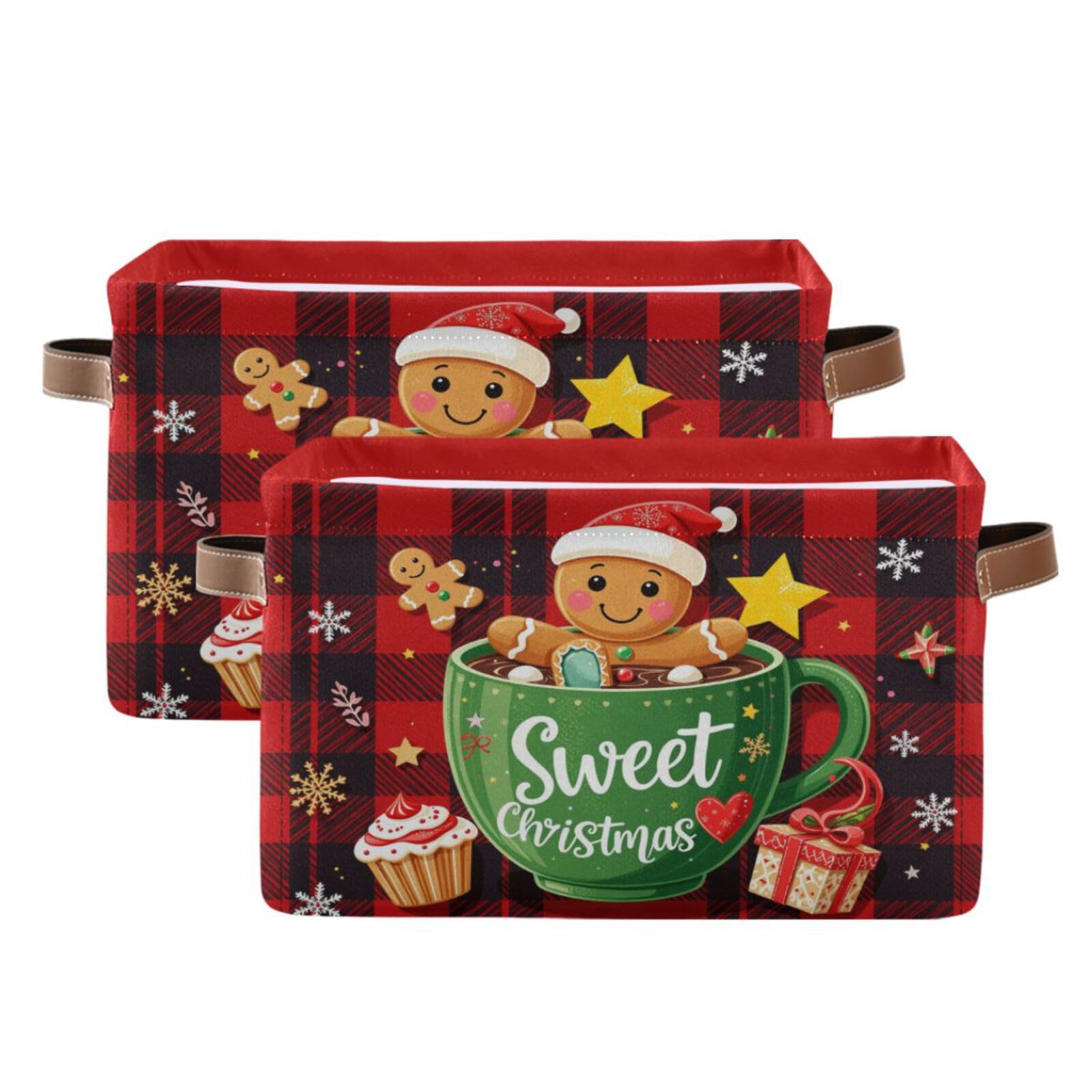 Aslsiy Storage Basket Gingerbread Man in Cup Christmas Nursery Bins Baby Box Canvas Clothes Shelf Basket Laundry Hampers 2 Pcs