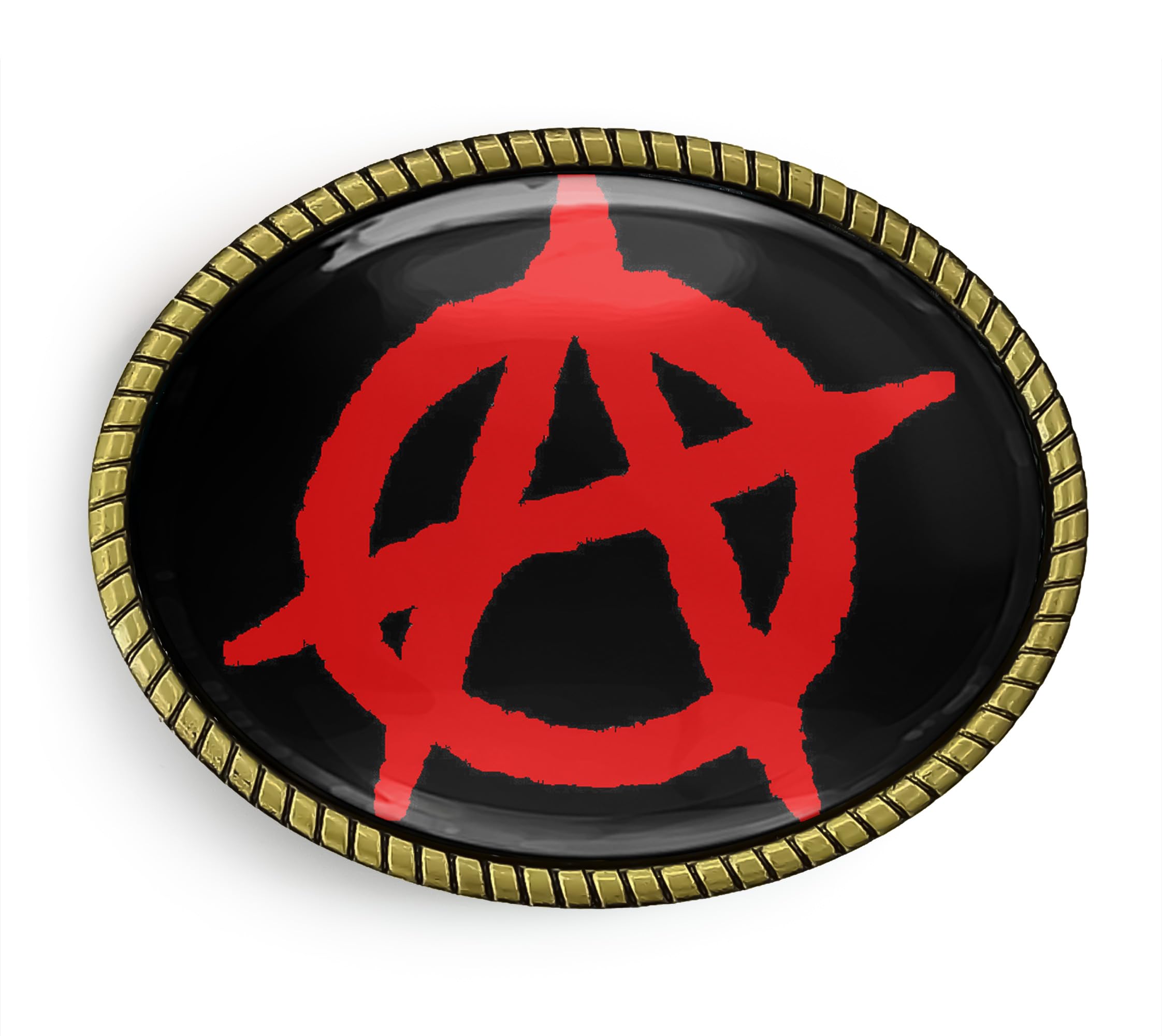 Anarchy Belt Buckle - Red Anarchy Symbol Punk Rock Belt Buckle (Antique Gold)