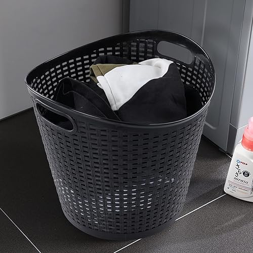 Miniatura 5 de Cesta de lavandería flexible de plástico de 40 L, cesta de lavandería negra con asas, 6 paquetes