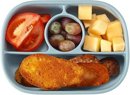 Miniatura 7 de PandaEar Lonchera Bento de silicona para niños pequeños, lonchera de grado alimenticio a prueba de fugas, apta para microondas y lavavajillas (azul)