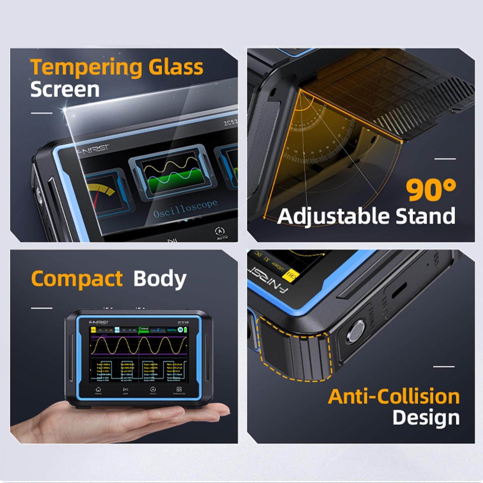 Jadeshay 2C53P Handheld Tablet Oszilloskop Multimeter DDS-Signalgenerator 3IN1 2-Kanal Automobil Oszilloskop Multimeter mit 50MHz Bandbreite 19999 Zählungen 250MS/s Abtastung 4,3-Zoll-Touchscreen