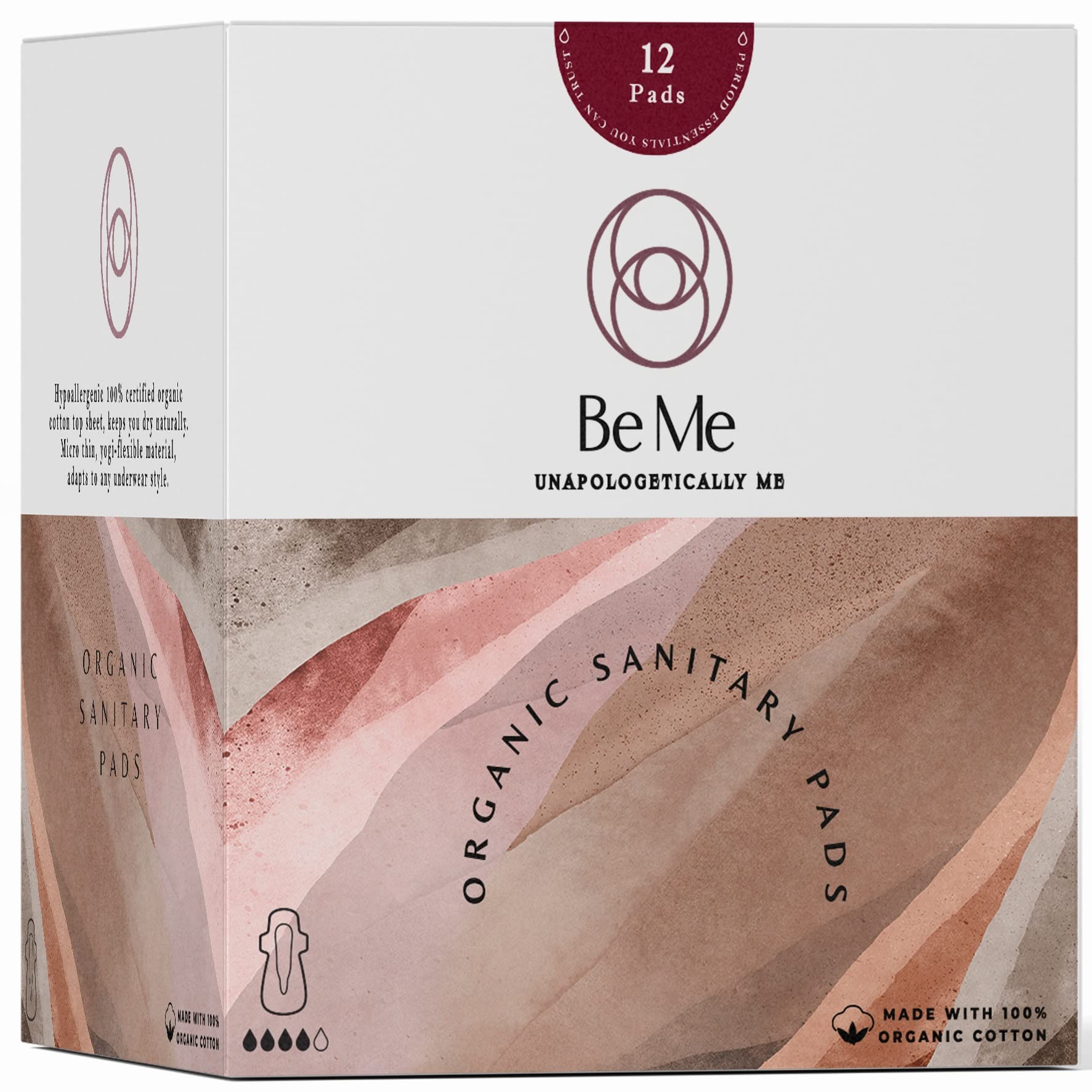 Be MeRash-Free Sanitary Pads Micro Thin Ultra Soft Superior Absorbency (Pack of 12 Pads: All XL - For Heavy Flow (Overnight) -Brown Disposal Pouch with each pad)