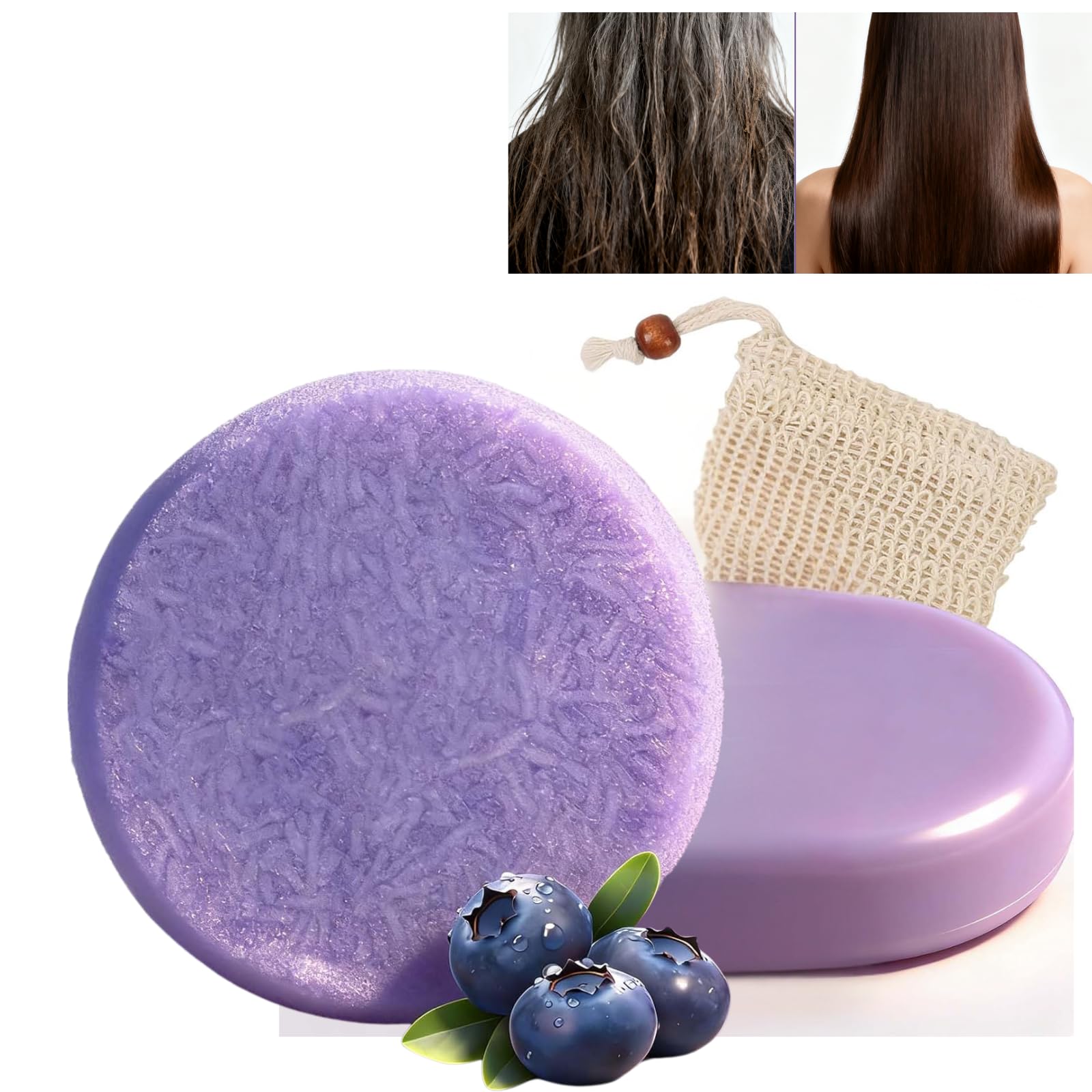 2PCS Blueberry Fields Shampoo and Conditioner Bar Set, Natural Blueberry Fields Soap Bars, For Thinning or Dry Frizzy Hair, Promote Hair Growth and Reduce Hair Fall, All Hair Types Men & Women