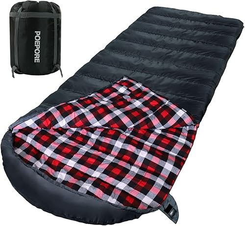 Vista 20 de Saco de Dormir de 0 Grados 100% Algodón Franela XXL para Clima Frío Invernal, Saco de Dormir Sobredimensionado para Adultos, para Acampar, de 0