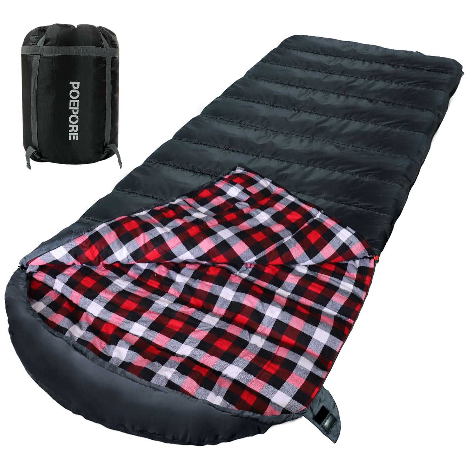 0 Degree Sleeping Bag 100% Cotton Flannel XXL Cold Weather Winter Oversized Sleeping Bag for Adults Camping Zero Degree Big and Tall with Compression Sack