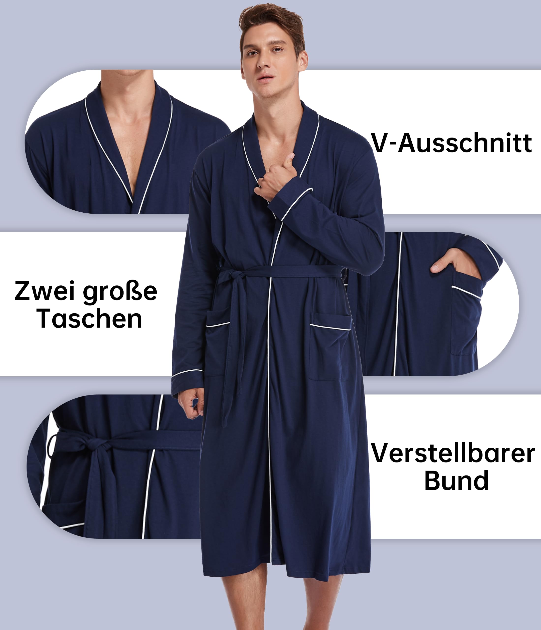COLORFULLEAF Albornoz para hombre de 100% algodón ligero sauna albornoz para hombre con bolsillo (M-2XL)