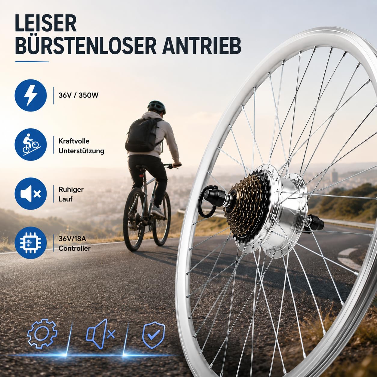 Kit di conversione per bicicletta elettrica, 26 pollici, kit di conversione per bicicletta elettrica da 36 V, 360 W, per ruota posteriore, motore a mozzo per Pedelec