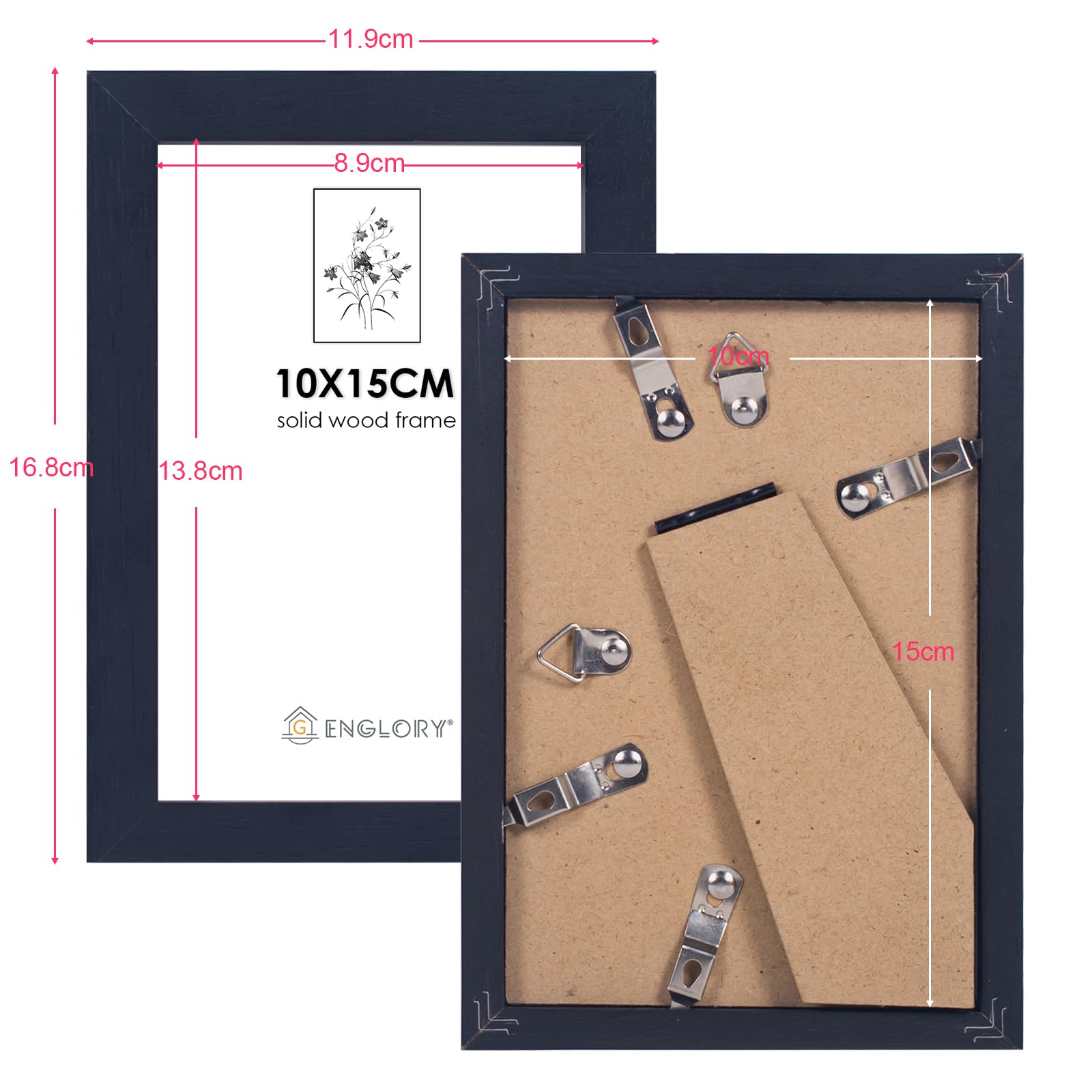 Cornice Foto Legno Massello Nero A4 - 21x29.7cm Con Perspex - Per Parete O Scrivania - Foto 9