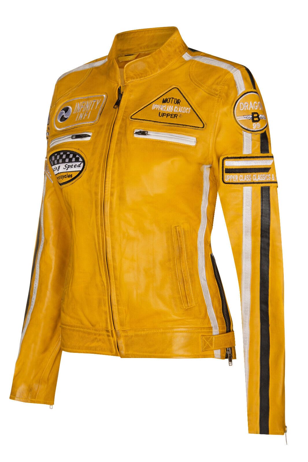 Infinity Leather Femmes cuir Décontracté Veste de moto de course avec badges