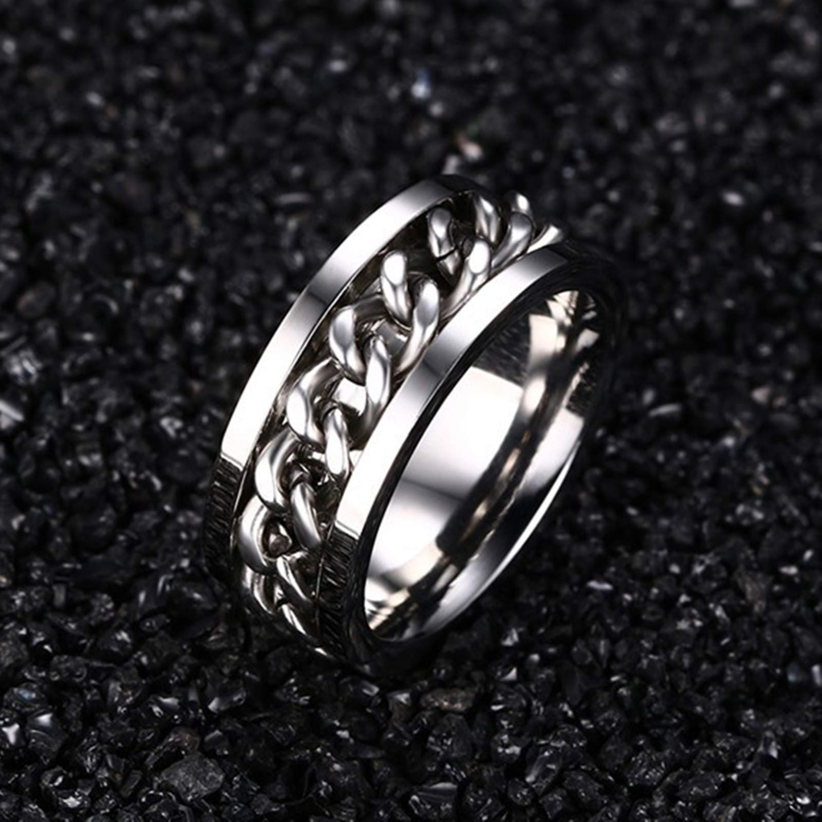 KnSam 2 anelli di fidanzamento coppia con incisione, anello da donna in argento, catena larga 8 mm, argento