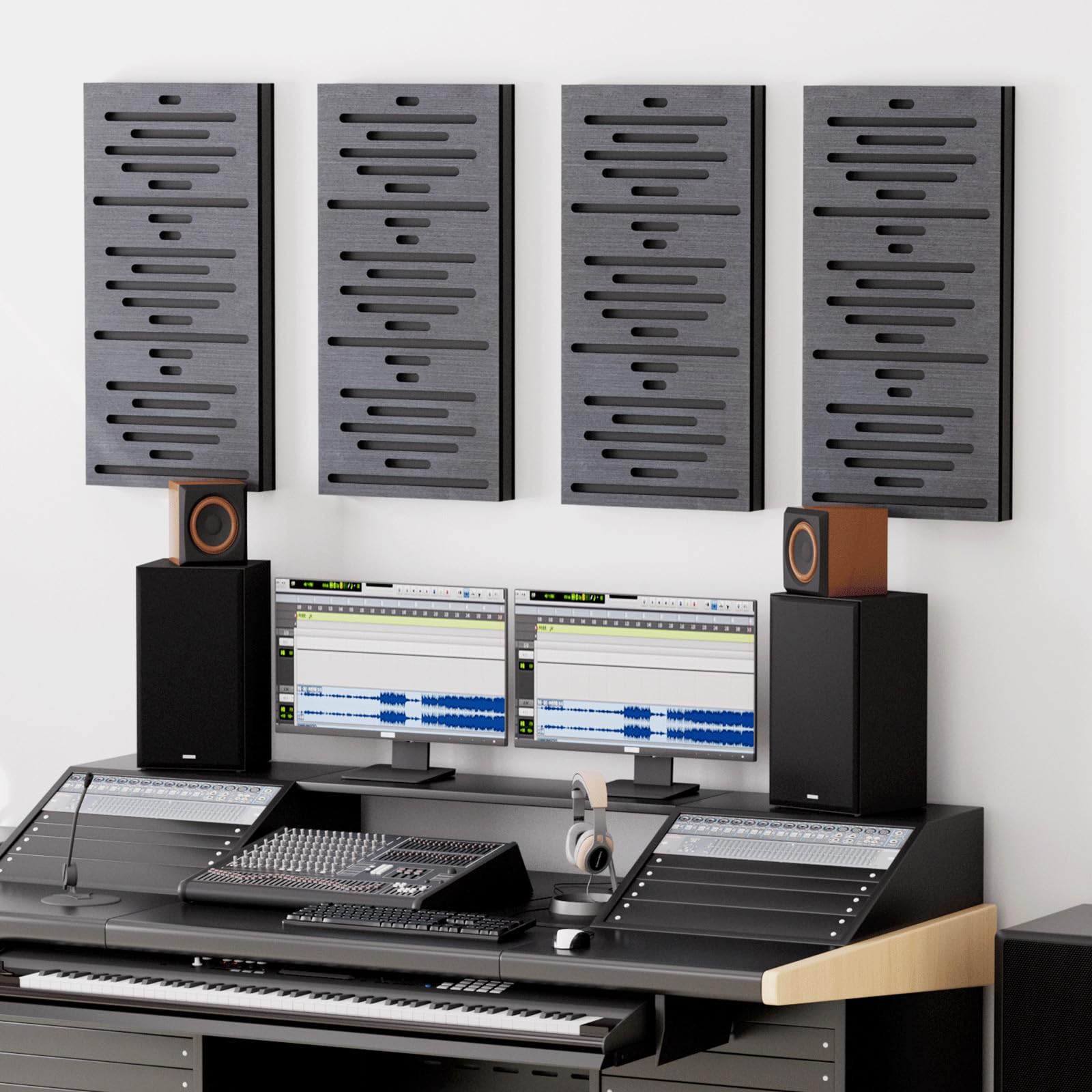 TONOR 4 Pezzi Pannelli Fonoassorbenti Decorativi, Pannelli Acustici per Isolanti InsoNorizzanti Decorativi per Pareti, Studi di Registrazione, Sala Sonferenze, Stanza, 60x30x4,7cm, Nero
