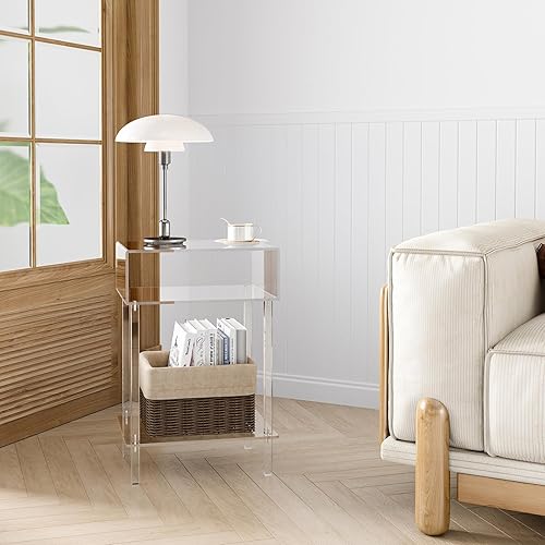 Miniatura 7 de Aquiver Mesita de noche acrílica con patas cuadradas, moderna mesita de noche transparente, mesa auxiliarmesa auxiliar para dormitorio, 15.6