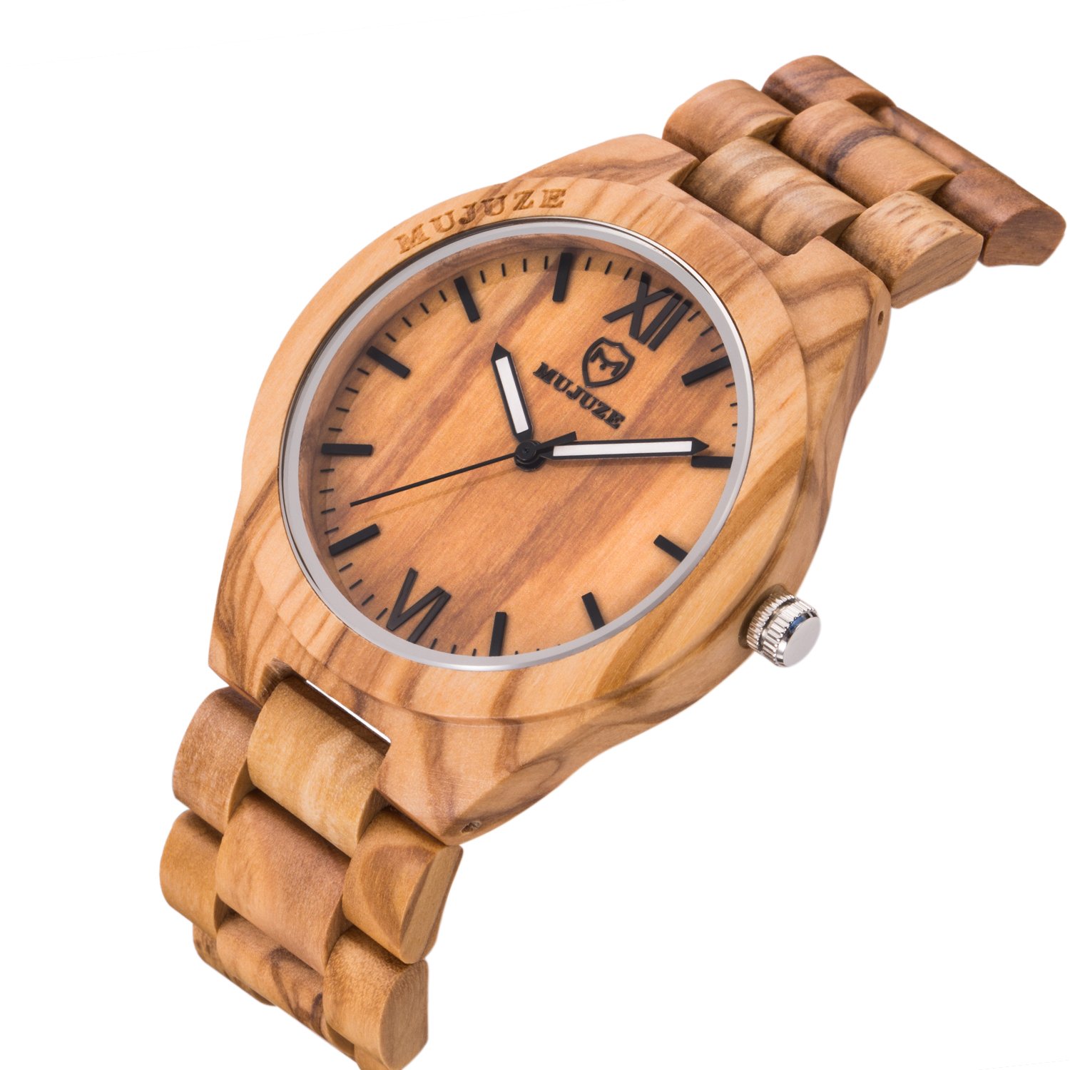 MUJUZE Orologio da Polso in Legno Uomo Donna, Orologio da Polso Al Quarzo Analogico Leggero Fatto a Mano Naturale Con Puntatore Luminoso