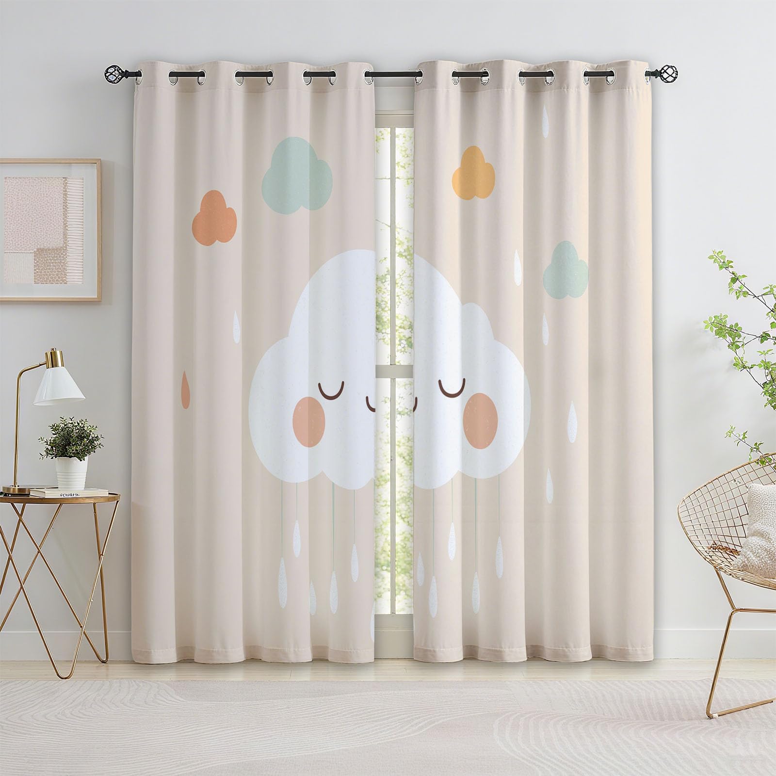 Blackout Curtains Bedroom 3D Print Cartoon Clouds Rain Curtains Eyelet Darkening Thermal Insulated Ring Top Drapes For Living Room Boys Girls Room 46” W x 90” L 2 Panels