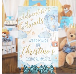 Adventures Awaits Baby Shower Welcome Sign Size 24x18, 36x24 and 48x36, Gender Reveal, Baby Shower Welcome Poster, Baby Shower Reception Sign, Baby Shower Decor, Baby Shower Welcome Poster