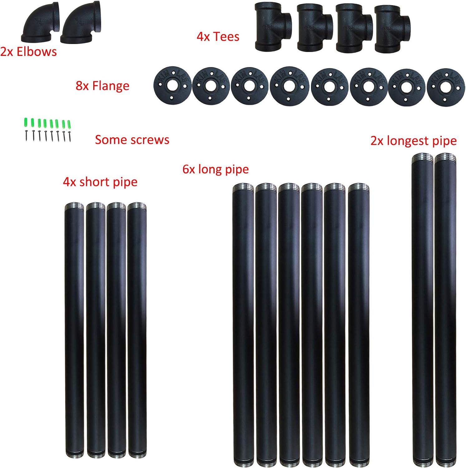 Yuanshikj 2Pc (42" Tall 12" deep, 3/4") Industrial Wall Mount Iron Pipe Shelf Shelves Shelving Bracket Vintage Retro Black DIY Open Bookshelf Storage Home Kitchen (2 Pcs 3Tier Hardware only)