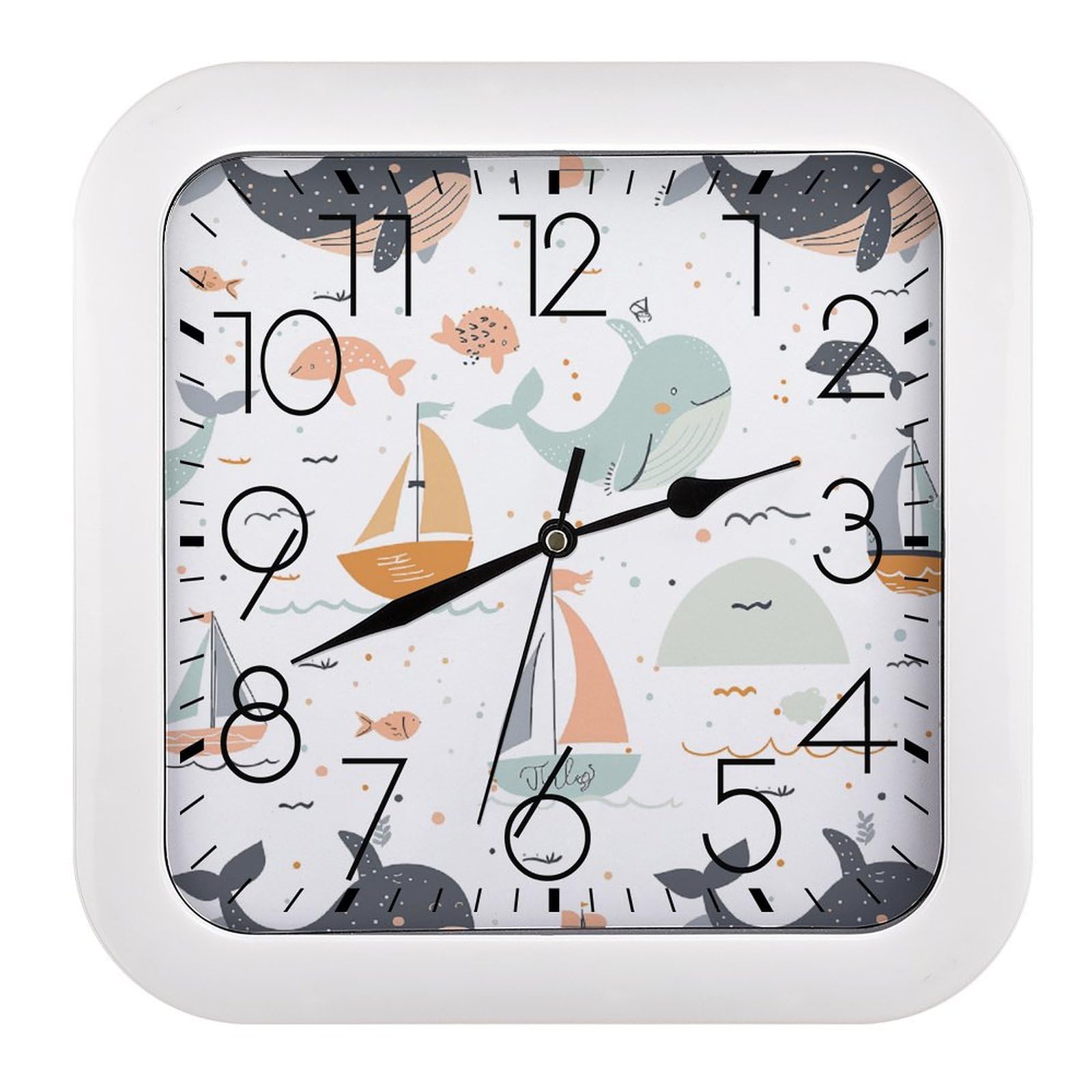 Horloge murale silencieuse imprimée baleine mécanisme fluide sans tic-tac pour chambre