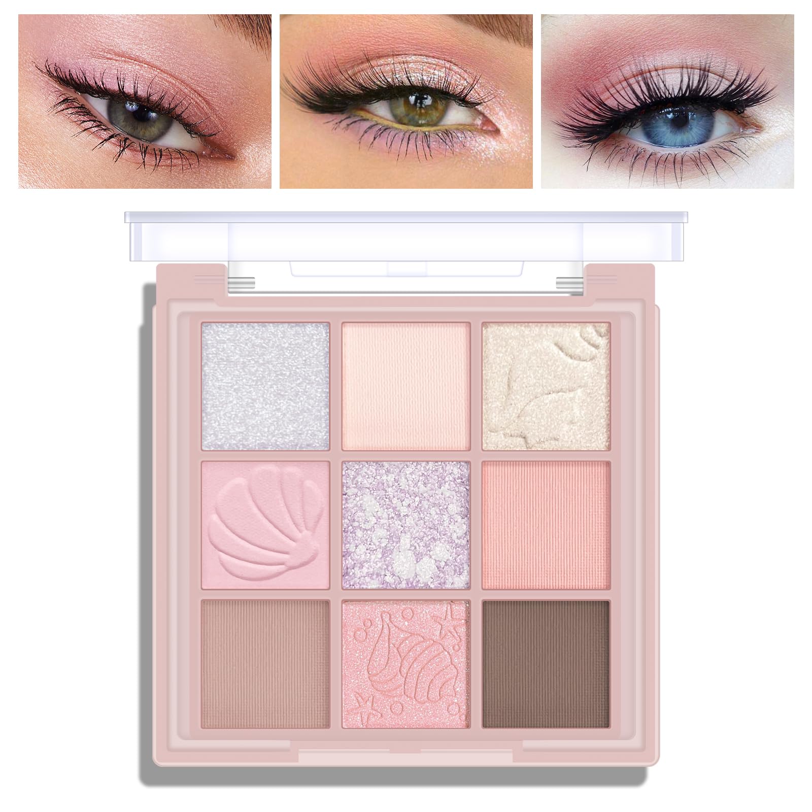 9 Colors Warm Tone Eyeshadow Palette, Matte Light Purple Pink High Pigment Blendable Shades, Sparkling Powder Eyeshadow, Glitter Shimmer Eye Shadow, Daily Bright Eyes Makeup Palette