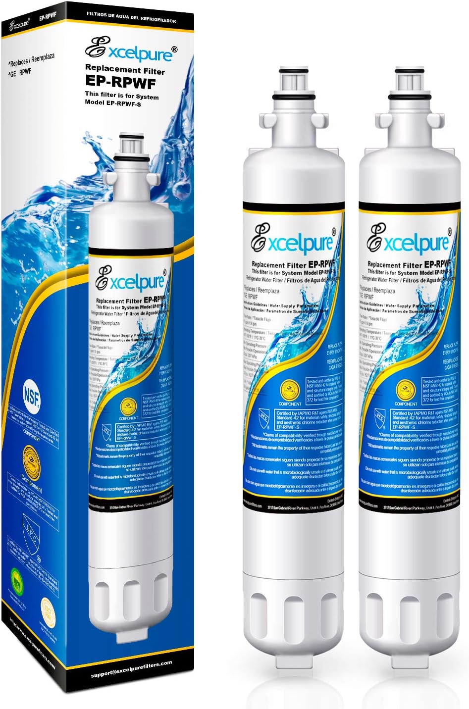 EXCELPURE RPWF Refrigerator Water Filter Compatible With GE RPWF (Not RPWFE), RWF1063, RWF3600A, WSG-4 (2)