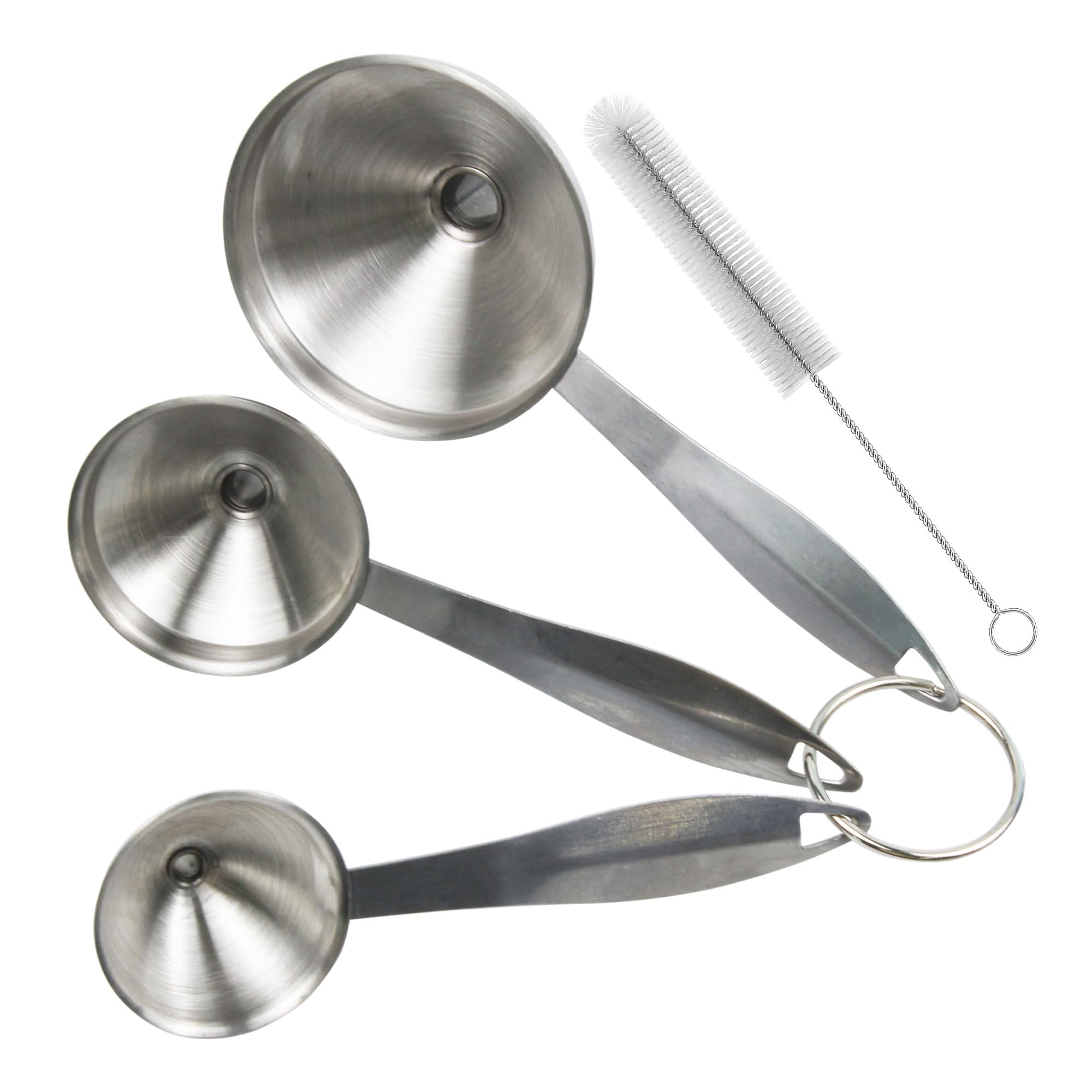 esahpss 3 Pcs Stainless Steel Funnel,Three Different Sizes Small Funnels for Filling Small Bottles?a Mini Brush is Included for Easy Cleaning