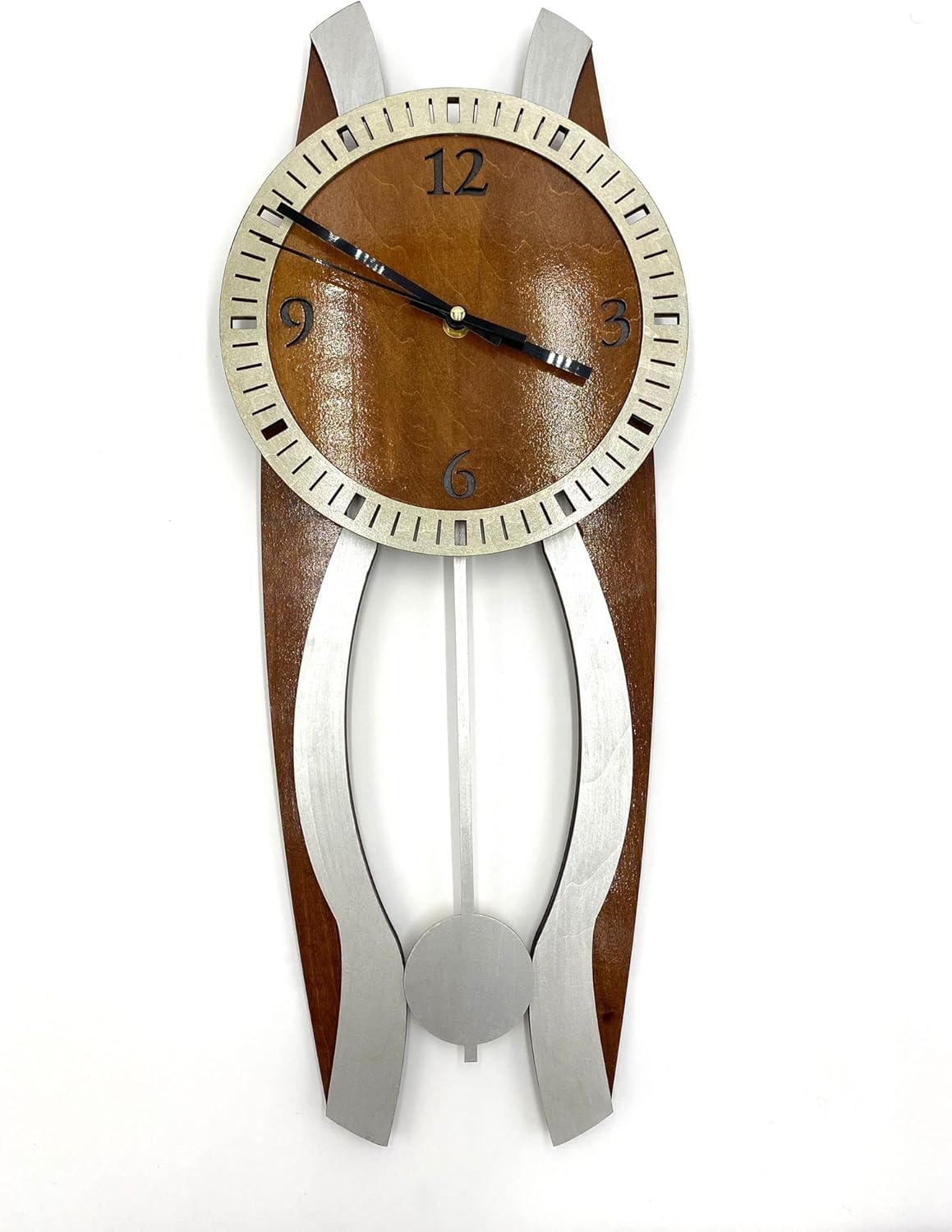 Modern Pendulum Silver/Brown Wall Clock Home & Kitchen