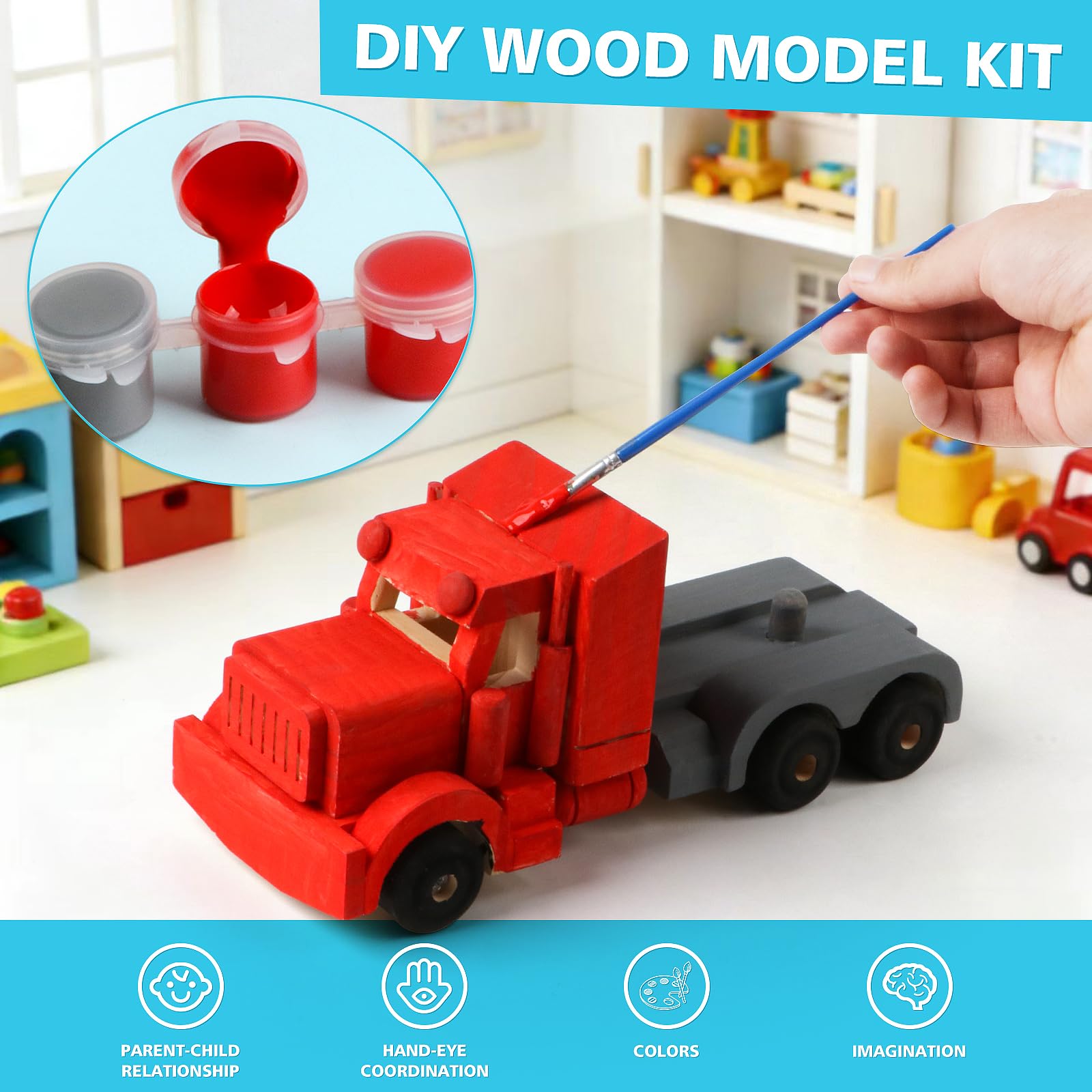 DIY Wooden Model Building Kit - Fighter Jet, Truck & Race Car -4