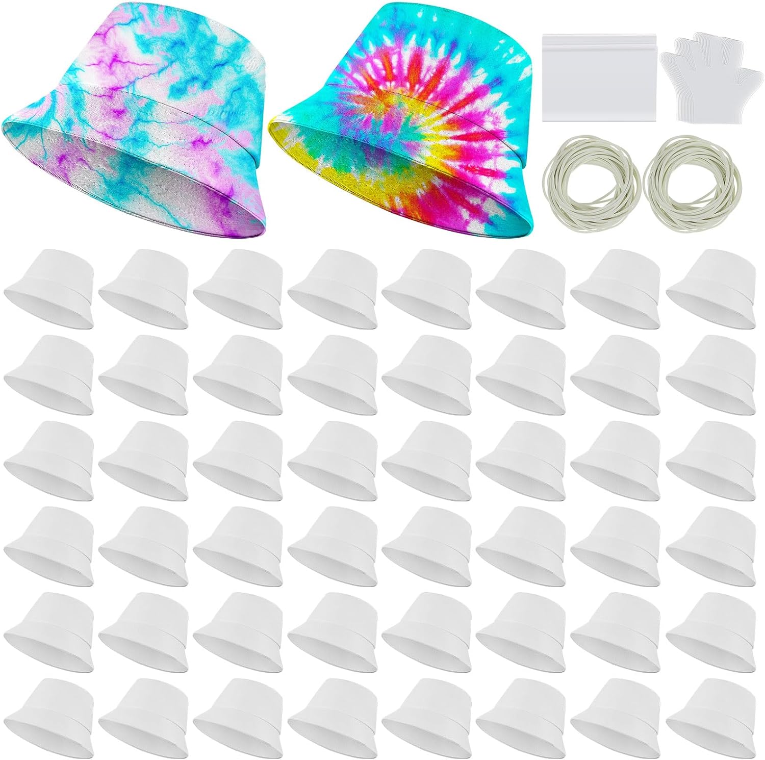 Silkfly White Cotton Bucket Hat for Tie Dye Blank Sun Hat DIY Sublimation with Accessory for Tie Dye Party