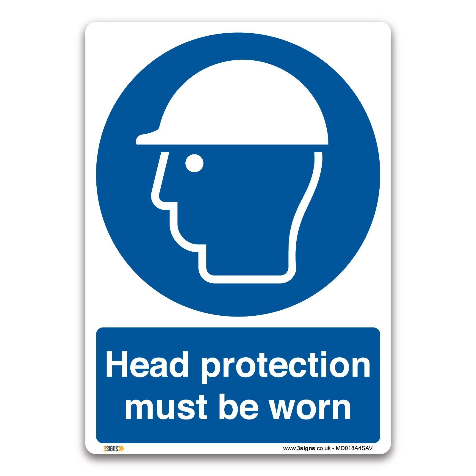 3 Signs Head Protection Must Be Worn Sign - A4 Self-Adhesive Vinyl - Mandatory Safety Clothing Ppe