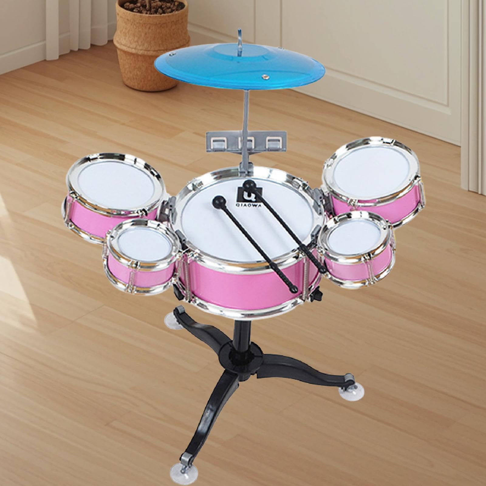 Gralara Batteria per Bambini Set Percussione Giocattolo Musicale Strumento Ritmico Educativo Materiali Resistenti Adatto a Gioco E Apprendiment, Rosa