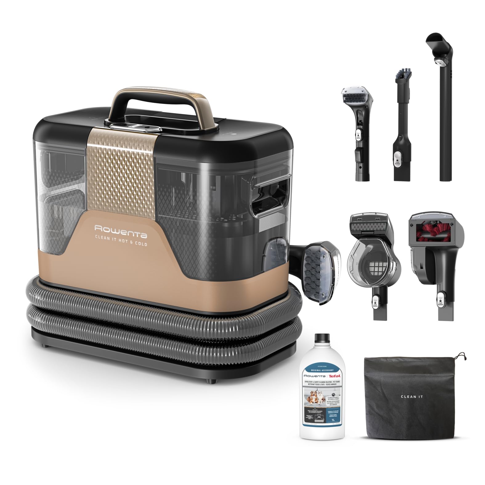 Rowenta Clean It Hot & Cold, Smacchiatore 3 in 1 con Tecnologia PowerHeat, per Pulizia a Caldo e Freddo di Tappeti, Divani e Auto, Colore Copper Tinto, 1150W, IN7021