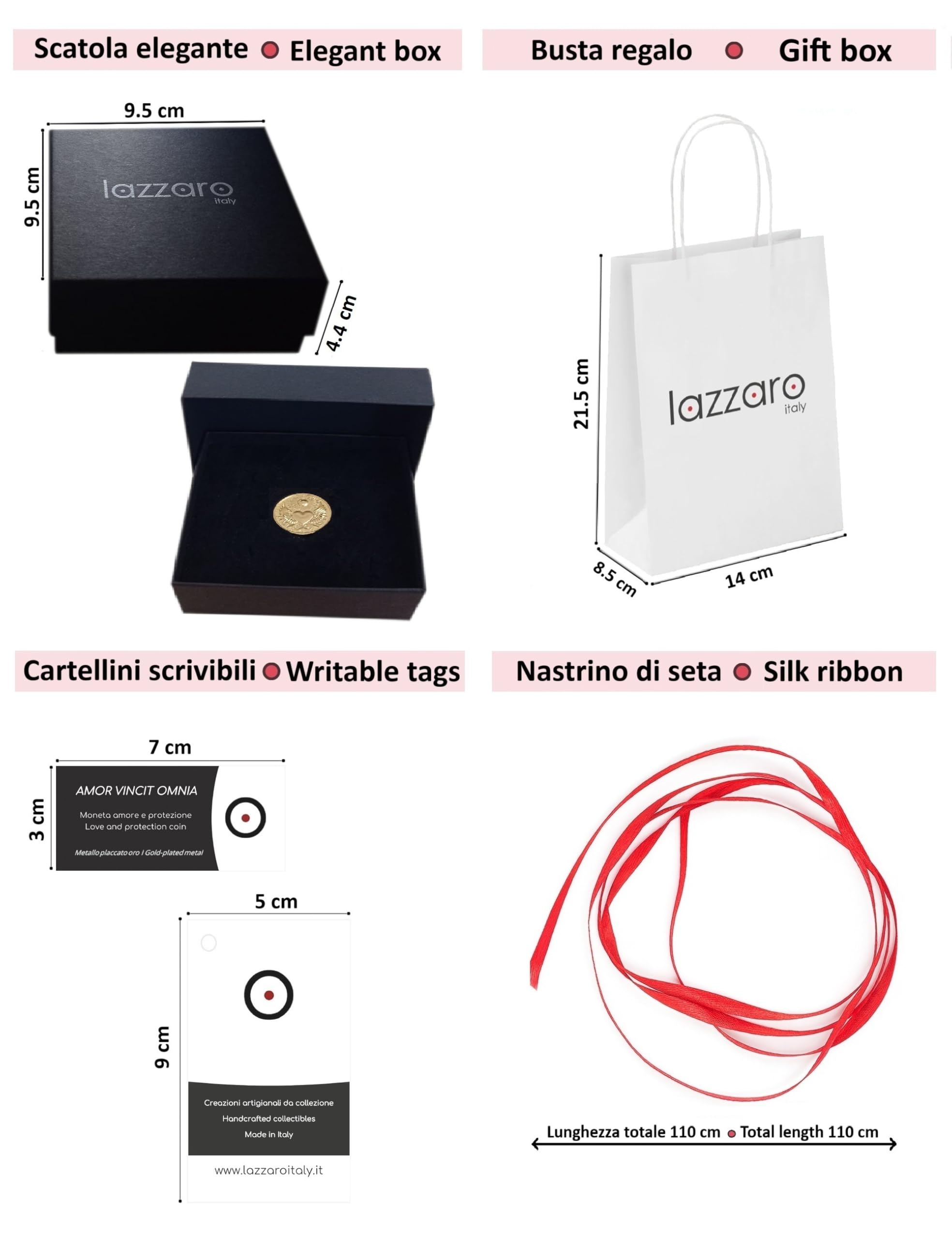 Pièce d’amour pour chance et protection: Amor Vincit Omnia. Idée cadeau femme, homme, maman, grands-parents, Saint-Valentin, anniversaires, occasions spéciales. Métal plaqué or. Made in Italy