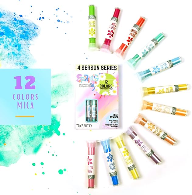 ToysButty Mica Powder 12 Color Pigments Set for Epoxy Resin, Soap Making, Bath Bombs, Candle Art, Lip Gloss, Body Butter, Acrylic Paint, for Nails, Aroma Beads Spring Mood in 4 Season Collection