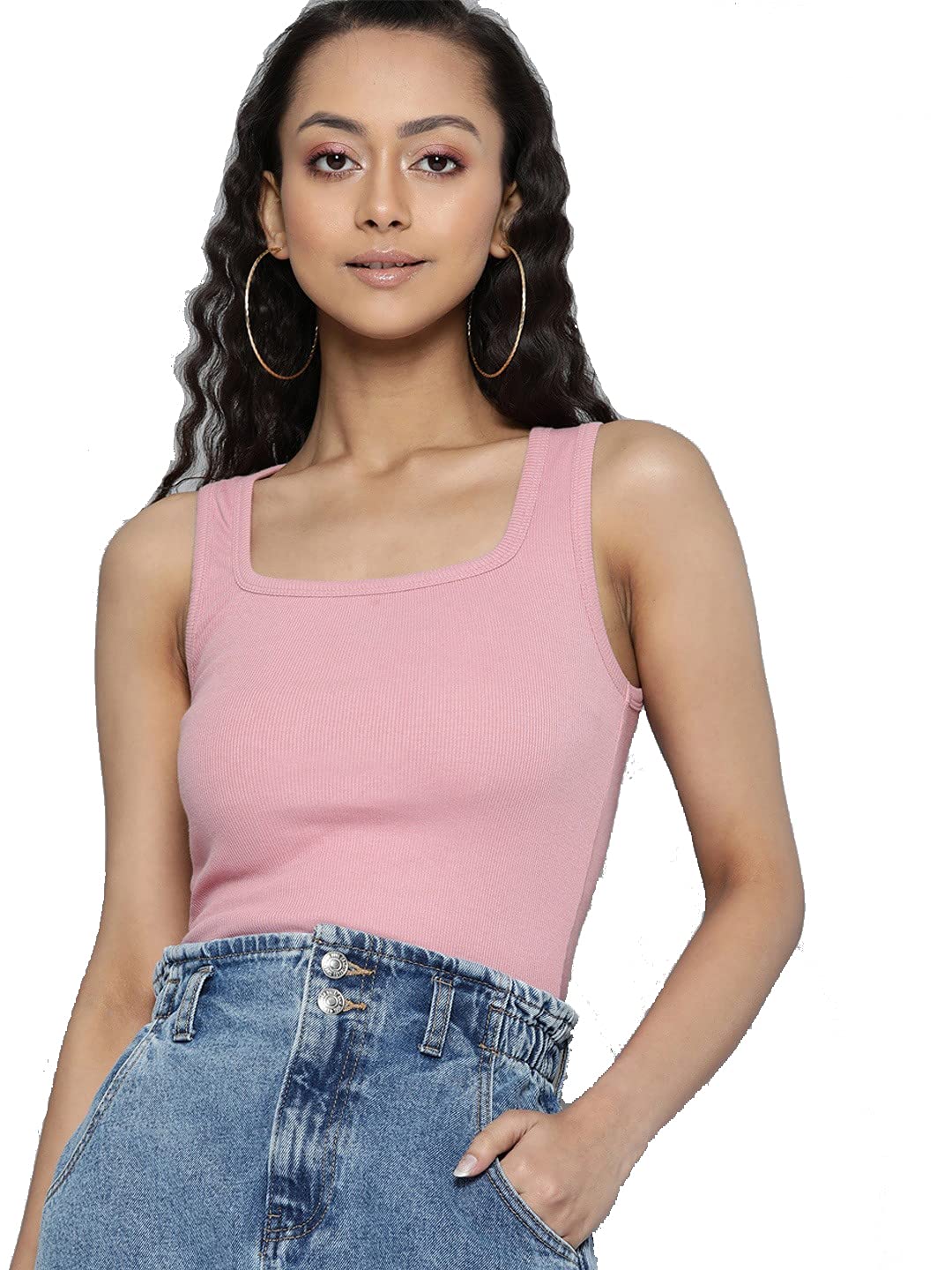 Women Stretchable Sleeveless Square Neck Basics Solid Casual Trendy Stylish Ribbed Crop Top Fashion Tank Tops Summer Sleeveless Cut Sleeves Trendy top Women Girls-image-14