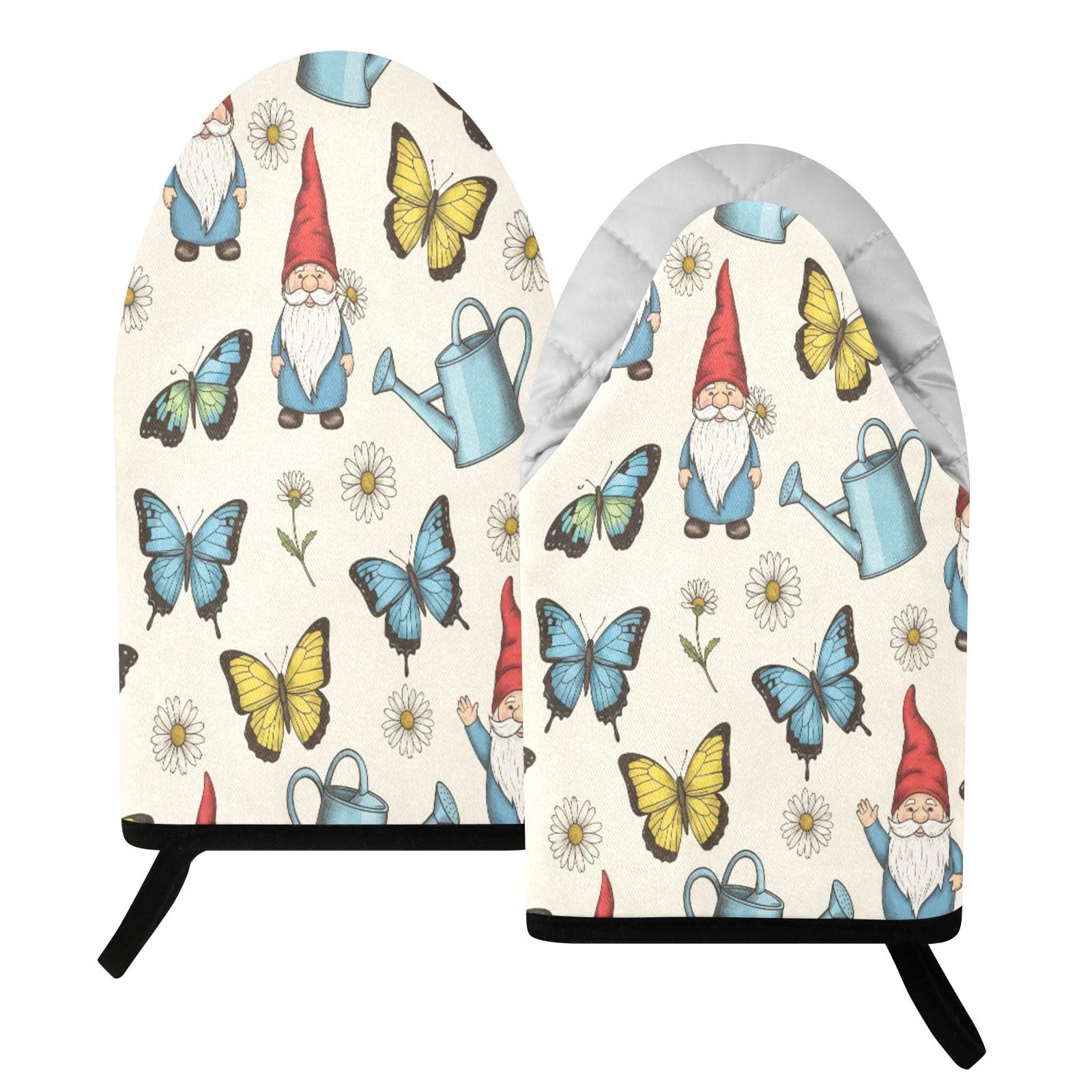 BURSTDDY Butterfly Gnome Oven Mitt,Heat Resistant Kitchen Mitts for Cooking