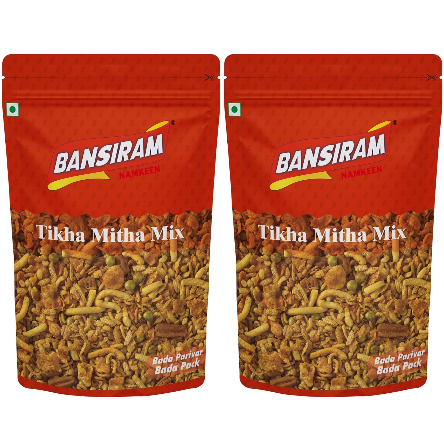 Bansiram Namkeen Tikha Mitha Mix| Spicy and Sweet | All time favourite Indian Namkeen| Flavorful Snacks for Crunchy & Delightful Bites - (Pack of 2 X 400g) - 800gm