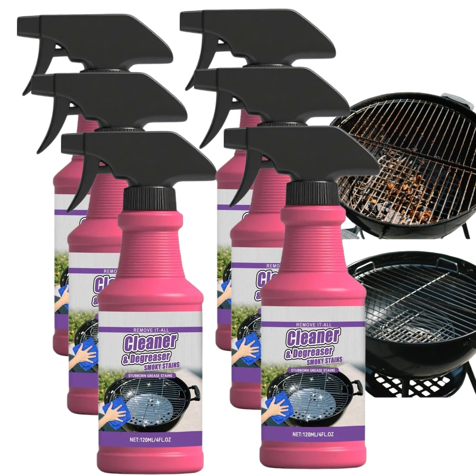 Espray desengrasante de parrilla de acción rápida, potente desengrasante para parrillas y superficies de parrilla versátiles, limpiador profesional de horno y parrilla, spray muy eficaz para (6