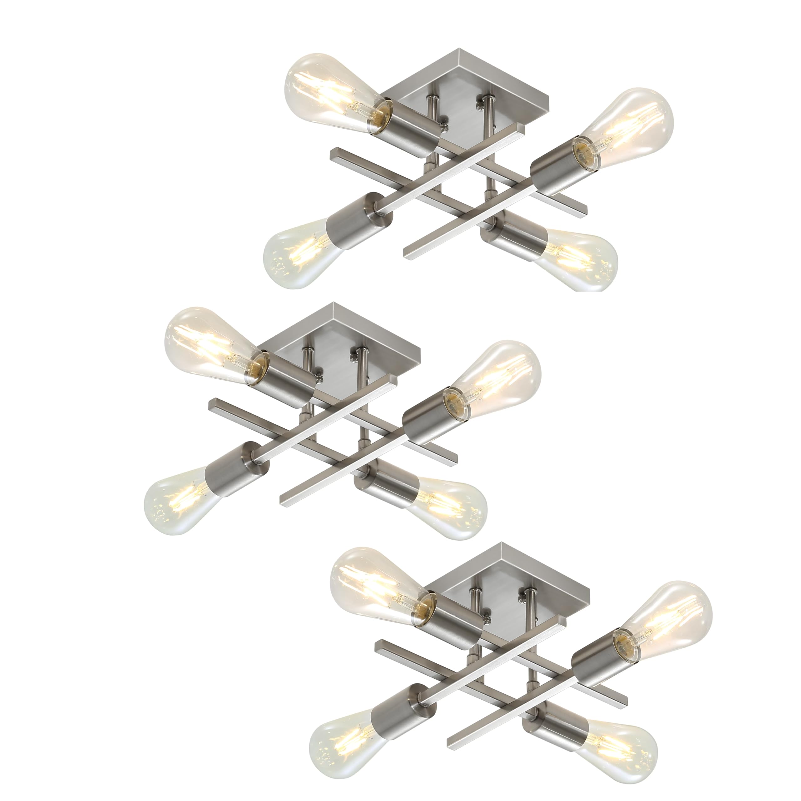 Eietonte Industrial 4-Light Semi Flush Mount Ceiling Light Fixture, Modern Brushed Nickel Chandelier Lighting, Farmhouse E26 Base Sputnik Ceiling Lamp